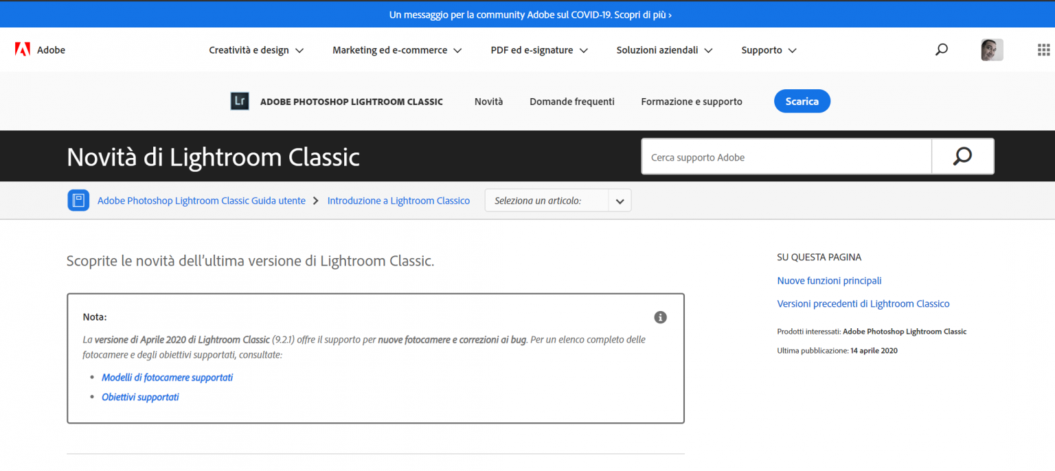 Pagina di Lightroom Classi su Adobe.com