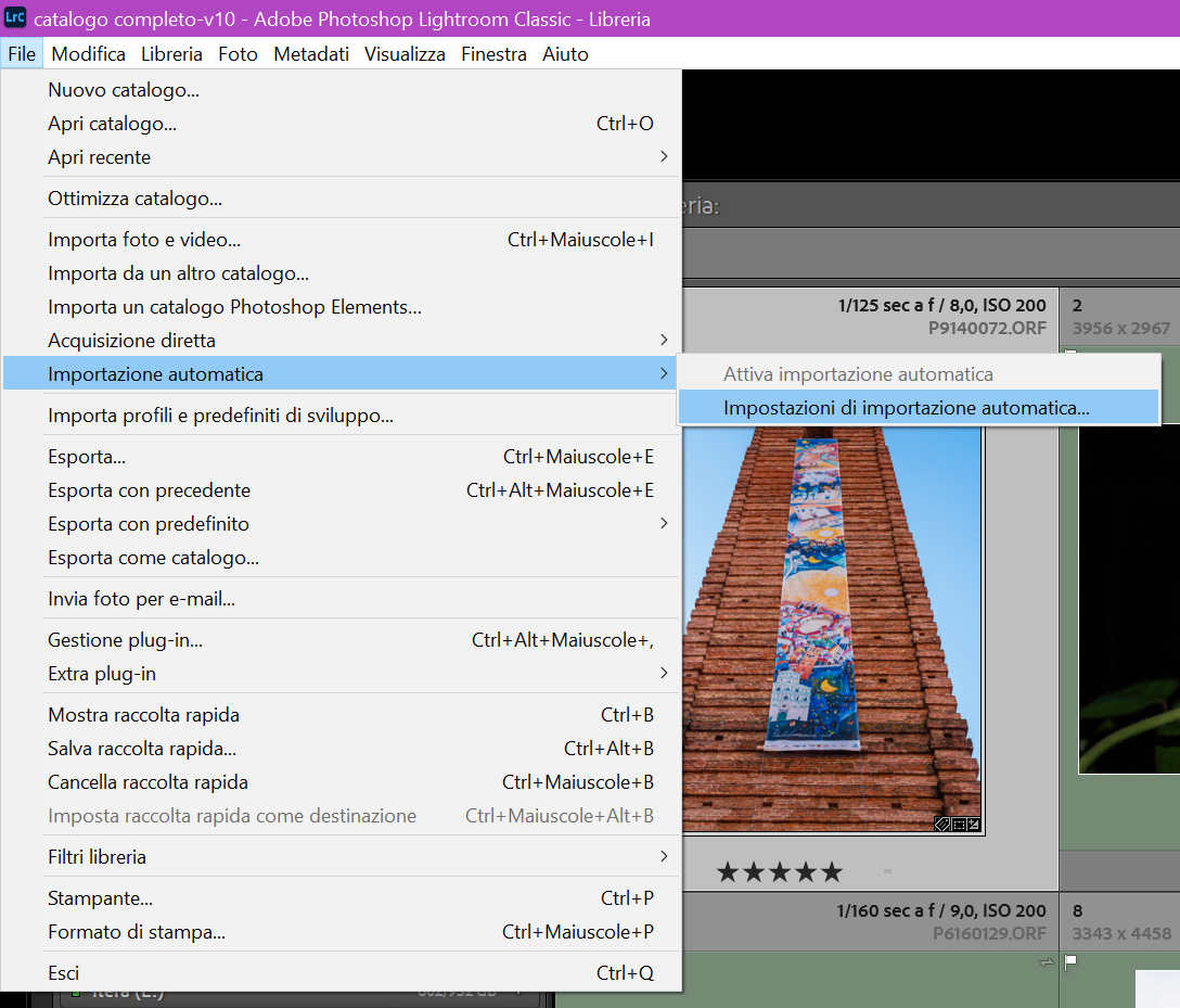 Ligtroom Classic - Seleziona dal menu File/Impostazioni di importazione automatica...