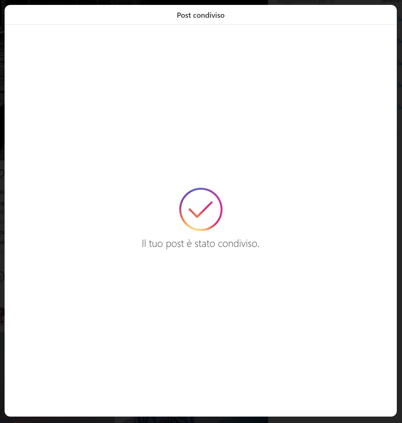 Instagram da Desktop - Il tuo post è stato condiviso