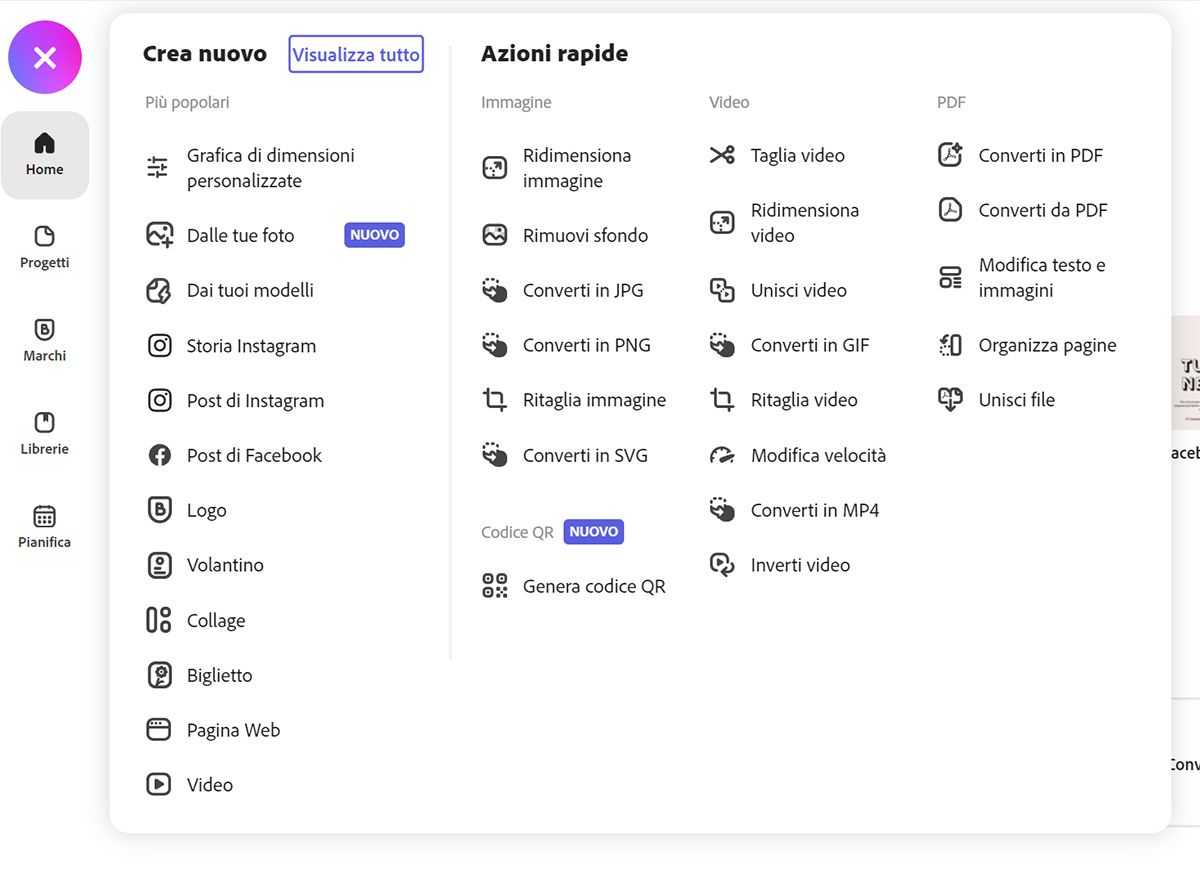 Adobe Express - Crea un nuovo contenuto