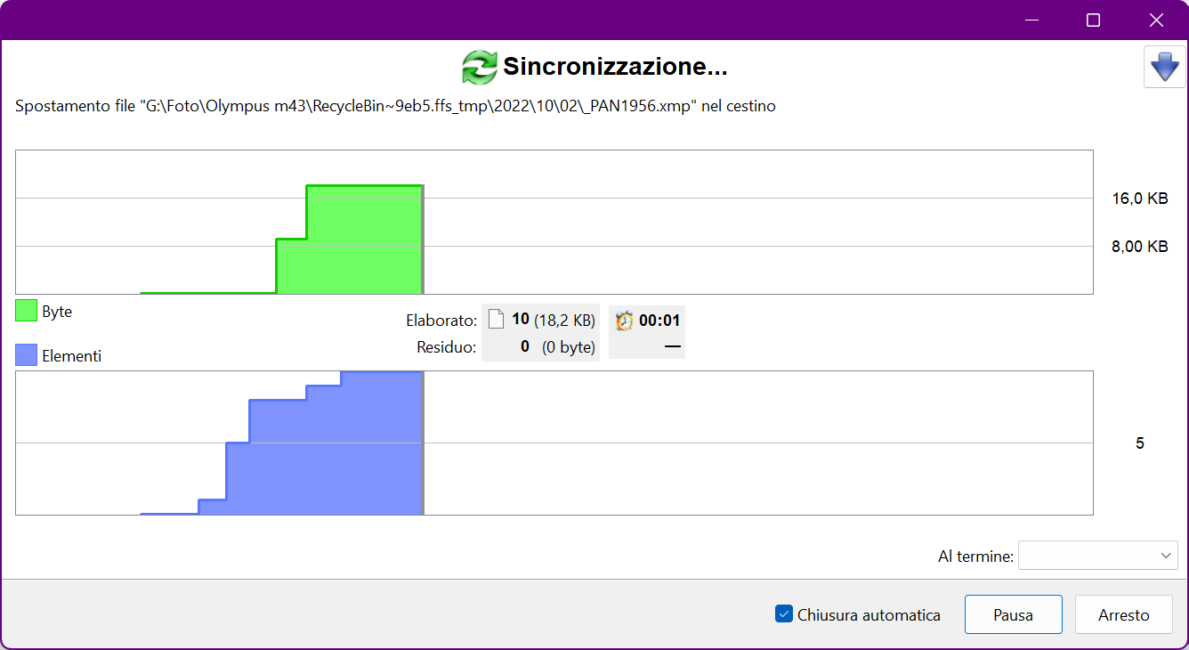 FreeFileSync - Sincronizzazione in corso