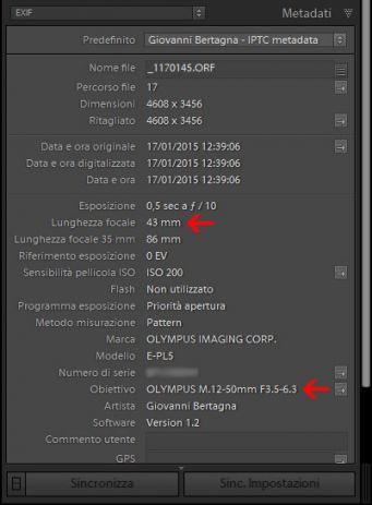 Lightroom – pannello metadati