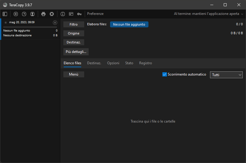 TeraCopy - Interfaccia dell'applicazione
