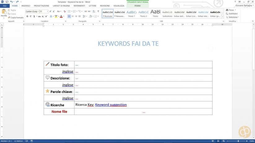 Keywords fai da te - Microsoft Word