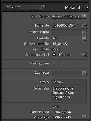 scheda metadati - Lightroom