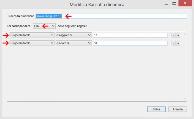 Lightroom - modifica raccolta dinamica