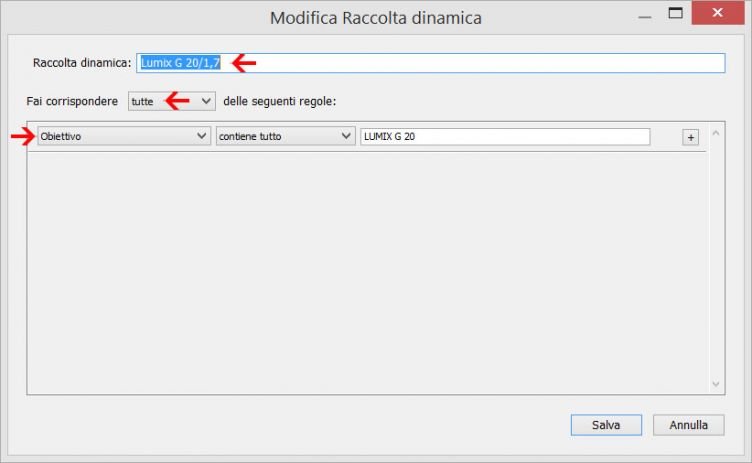 Lightroom - modifica raccolta dinamica