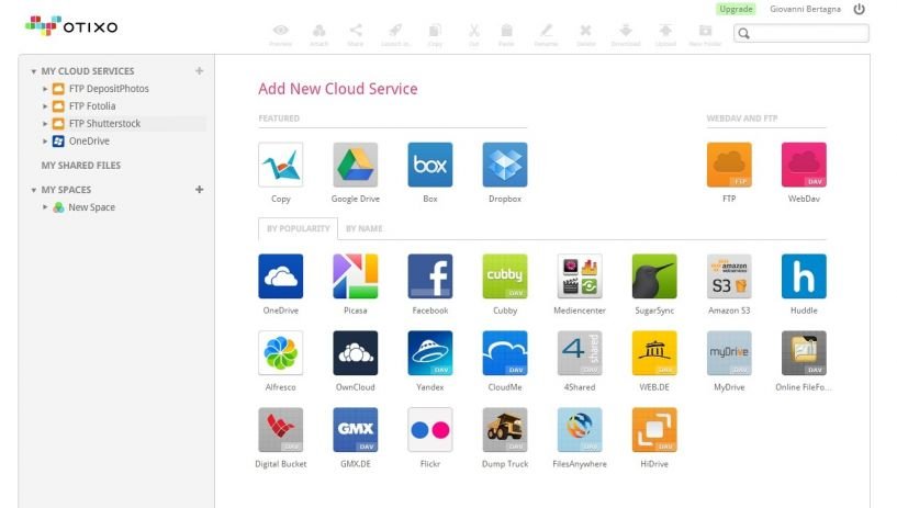 otixo.com - aggiungere un nuovo servizio cloud