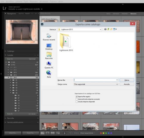esporta catalogo Lightroom e file negativi foto
