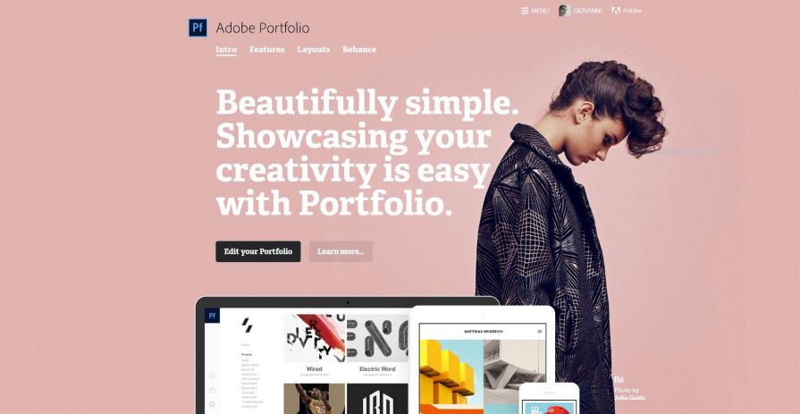 Adobe Portfolio - La pagina di benvenuto