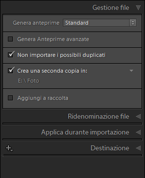 adobe lightroom importazione - gestione dei file