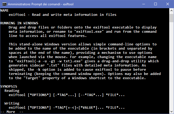 exiftool - promt dei comandi