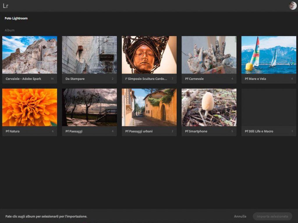 Lightroom mobile scelta album