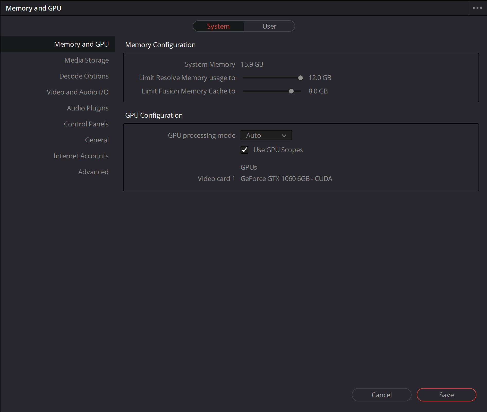 DaVinci Resolve - Preferences