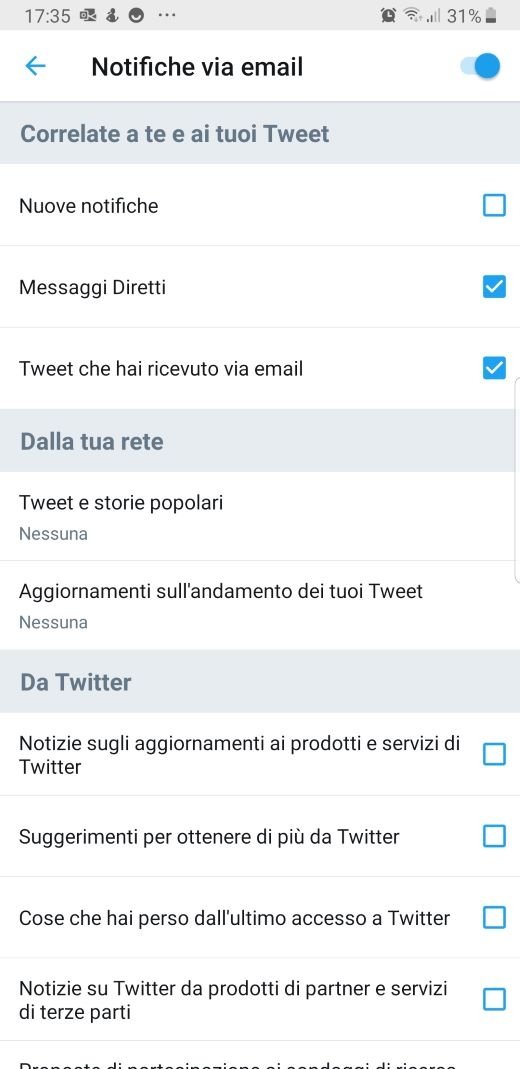 Twitter notifiche email