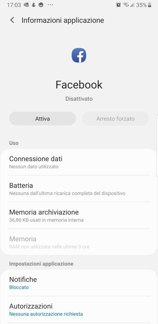 informazioni applicazione - facebook - digital detox