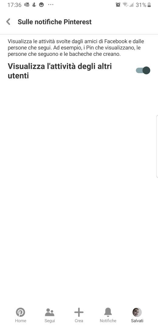 pinterest impostazioni notifiche amici