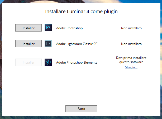 menu - installare Luminar 4.2 come plugin