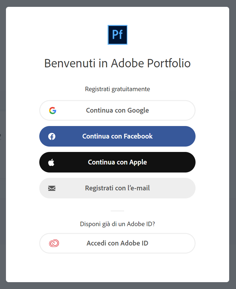 Adobe Portfolio - Registrazione gratuita